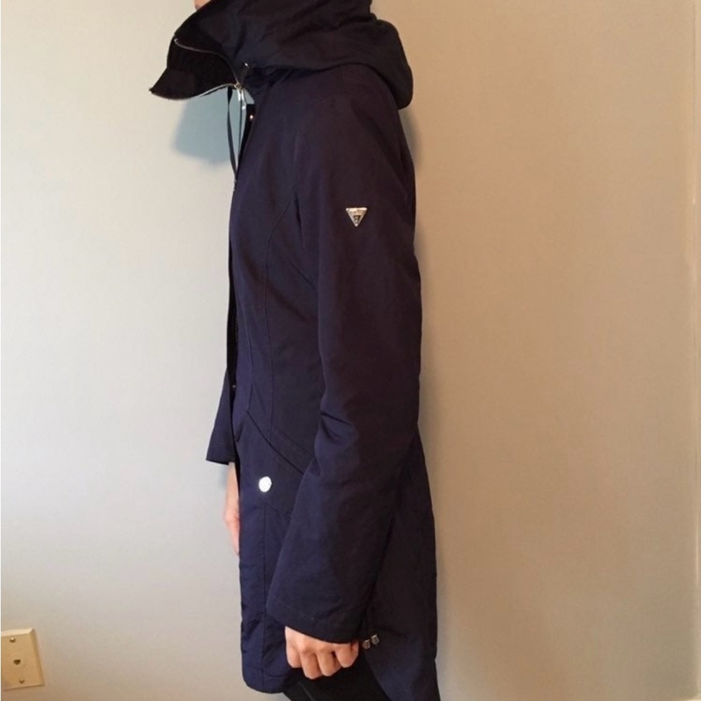 Guess Blue Trench Coat with Hood and Full-Length Zipper - Picture 3 of 6